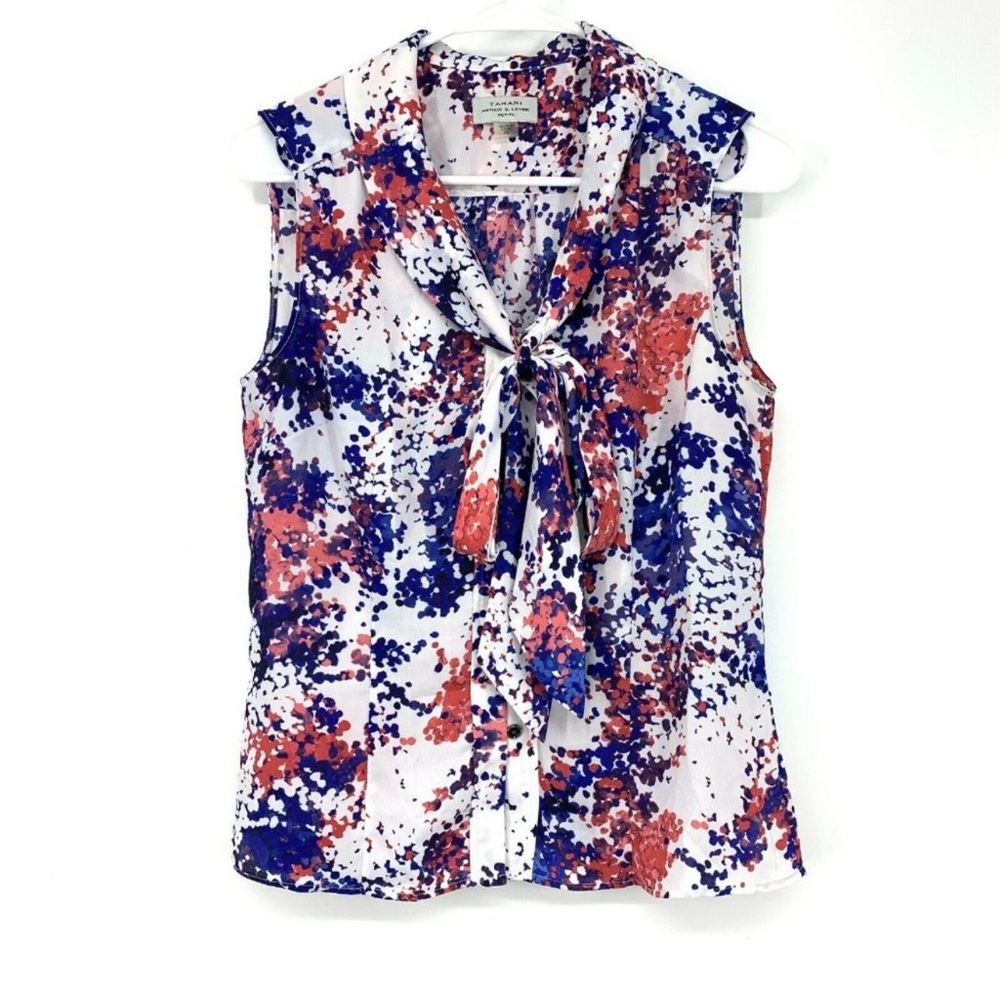 062. Tahari ASL Top Floral Tie Neck